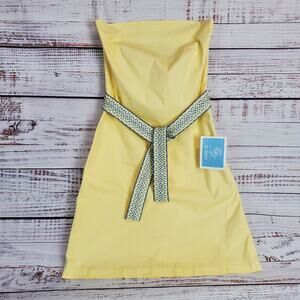TS Dixon Summer Strapless Sundress 6 Yellow Blue Embroider Sash Coquette NWT